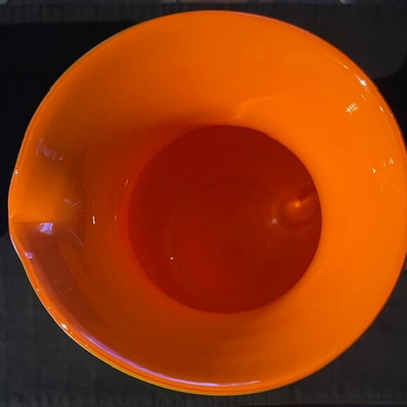 Vintage Glass Pitcher Hand Blown Orange with Clear Handle - Picture 3 of 4